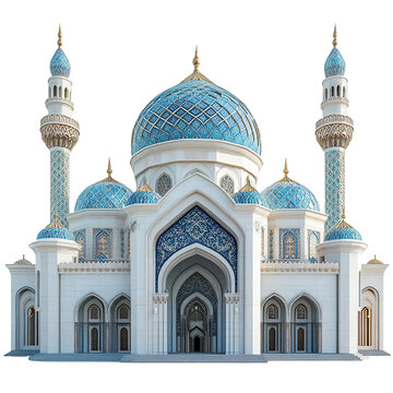 Front view of the Zahir Mosque isolated on a white transparent background