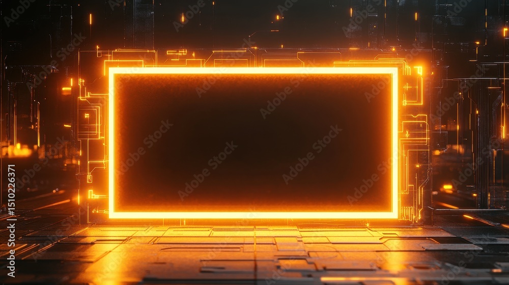 Poster digital display: an evocative depiction of a high-tech rectangular display glowing against a dark ba