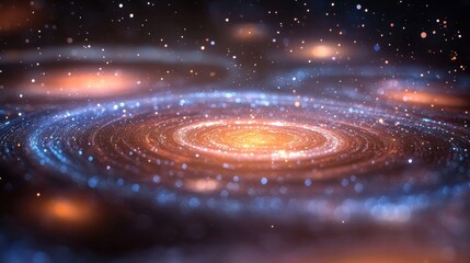 Celestial Cascade: Experience the vastness of the cosmos in this image showcasing a breathtaking spiral galaxy with glowing stars. A mesmerizing, artistic depiction of the universe's grandeur.