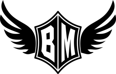 BM logo emblem with winged and shield template