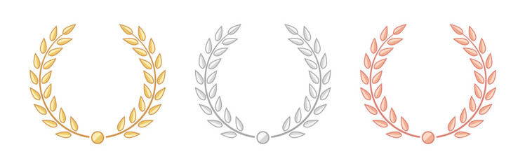 Set of gold silver and bronze laurel wreath flat icons © FourLeafLover