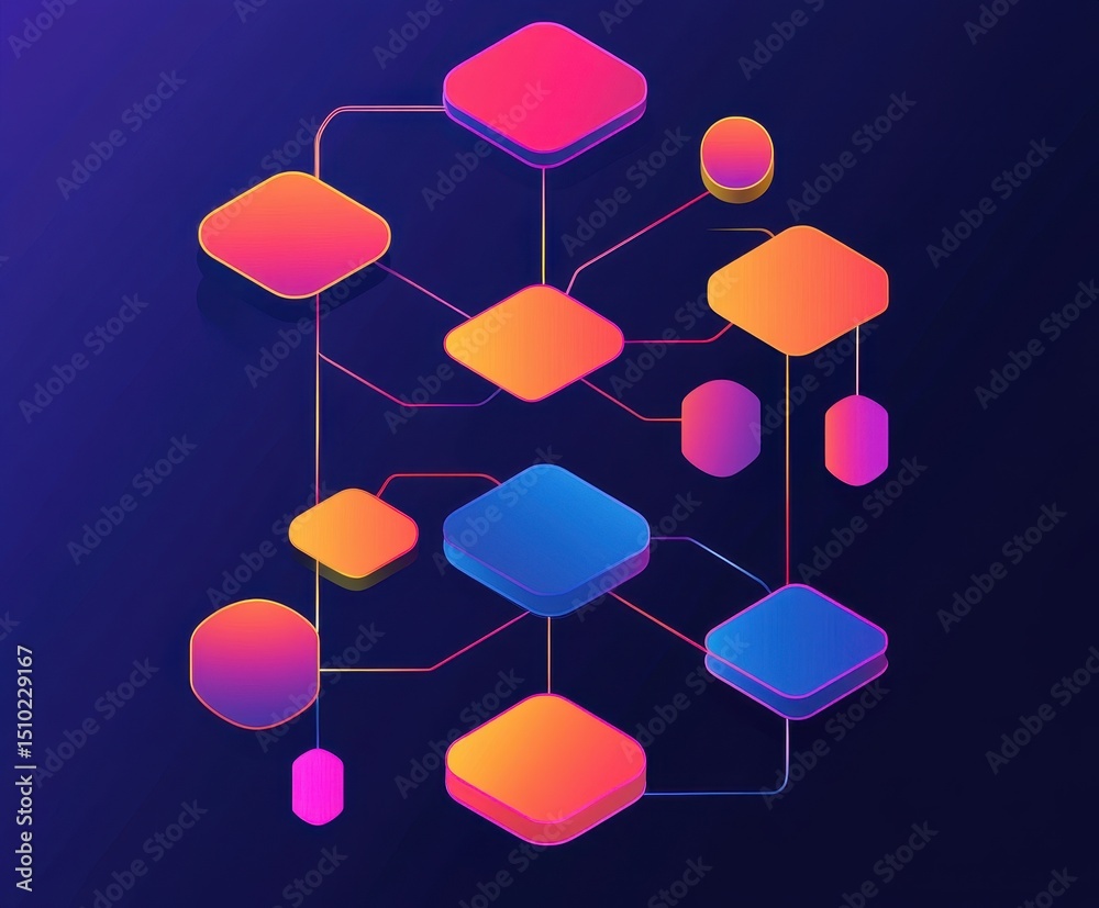 Poster abstract data structure: modern digital abstract with intricate geometric shapes, interconnected wit