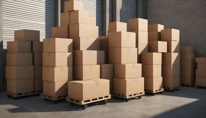 Stacks of Cardboard Boxes in an Industrial Warehouse Setting