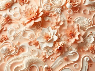 Wallpaper sticker, vintage background with floral ornament, Elegant 3D Floral Wallpaper Sticker in Peach 
