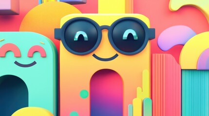 Fototapeta premium Playful Abstract Characters: A vibrant and whimsical composition of cheerful abstract characters with distinct personalities, all exuding joy and playfulness.