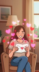 A Happy Valentine's Day Surprise: A Woman Reading a Love Letter