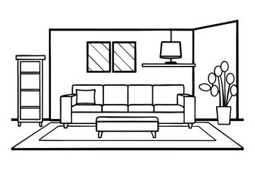 Modern living room interior design, vector illustration