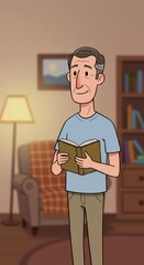 Relaxing Evening: Senior Man Reading a Book in His Cozy Home