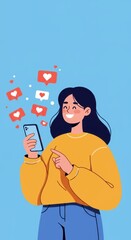 Joyful Woman Receiving Social Media Likes on Her Smartphone