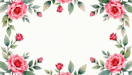 Delicate watercolor roses & leaves, repeating pattern, seamless, texture, botanical