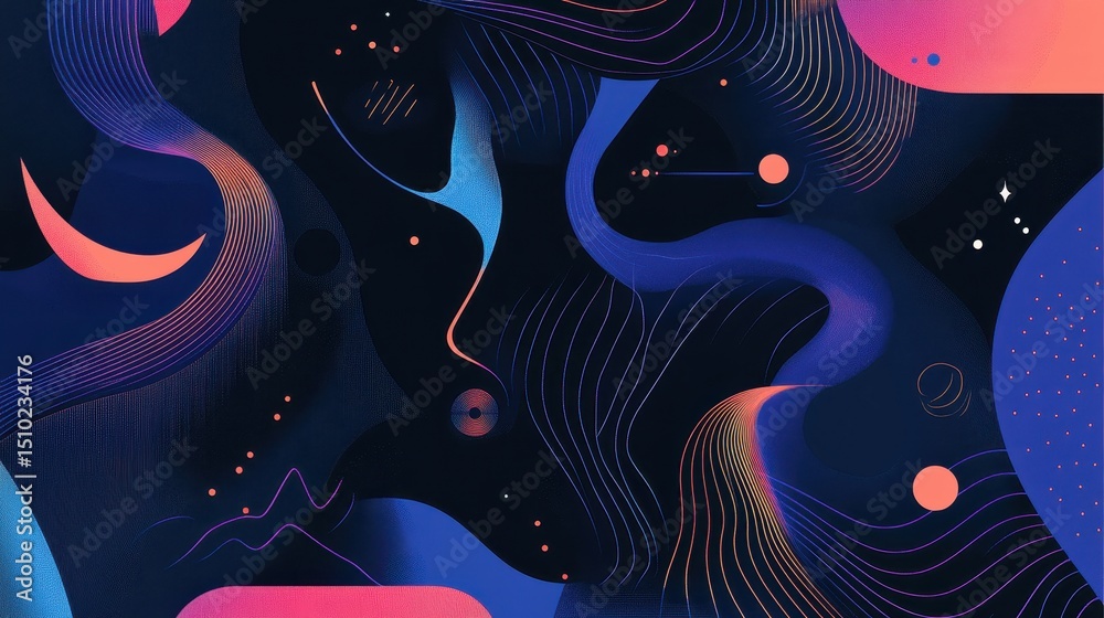 Poster abstract fluid graphics: a mesmerizing display of dynamic fluid shapes and swirling lines dance in a