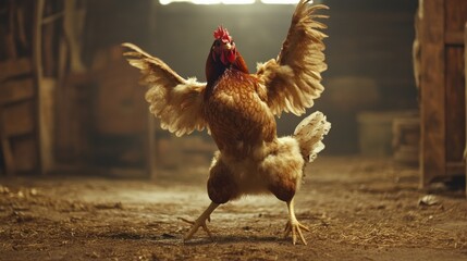 Rooster in a joyful dance pose