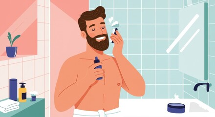 Man's Morning Grooming Routine in a Stylish Bathroom