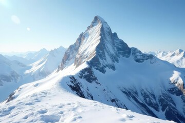 Obraz premium Snow-covered mountain peak, pristine white landscape, cold, white, rock