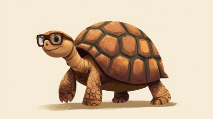 Obraz premium Cute tortoise wearing glasses, smiling