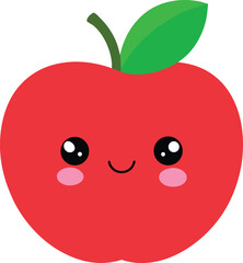 Kawaii fruit clipart design of an apple, vector illustration on transparent background.
