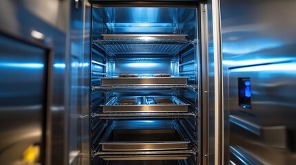 Blast chillers in industrial ovens rapidly cool hot food, preventing bacterial growth and preserving food safety.