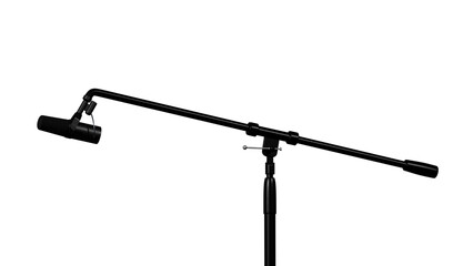 Professional dynamic microphone on boom stand isolated on transparent background