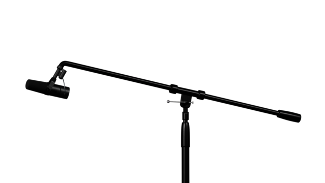 Professional dynamic microphone on boom stand isolated on transparent background