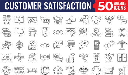 Fototapeta premium Customer Feedback and Satisfaction Line Icon Set – Vector Icons for Web and Mobile UI Featuring Ratings, Reviews, Likes, Dislikes, Testimonials, and Client Experience Tools
