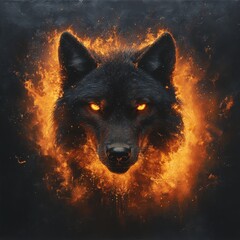 Fierce wolf head engulfed in flames