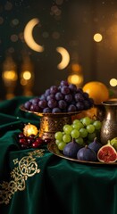 Ramadan Feast: A Luxurious Table Setting with Grapes, Figs, and Cherries