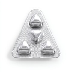 Triangular Silver Pill Blister Pack with Four Capsules Medical Packaging Detail Shot