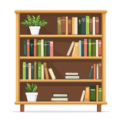 2D flat Wooden Bookshelf vector illustration, isolated on a white background.