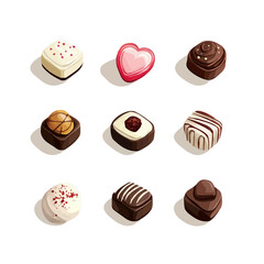 2D flat Valentines Day Chocolates vector illustration, isolated on a white background.