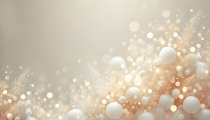 Elegant widescreen background featuring soft white and gold bokeh lights on a pale cream backdrop. 