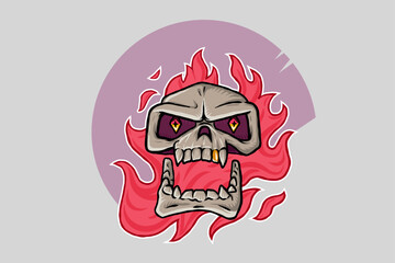 2d vector illustration of a flaming skull in front views. A high-quality, bold design suitable for t-shirt prints, posters, postcards, and more.