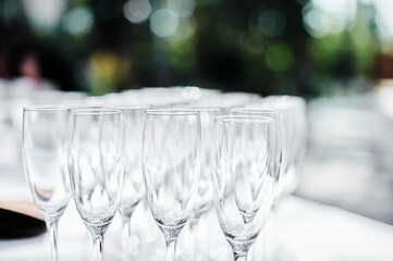 Close-Up of Champagne Glasses Arranged Elegantly at a Social Gathering