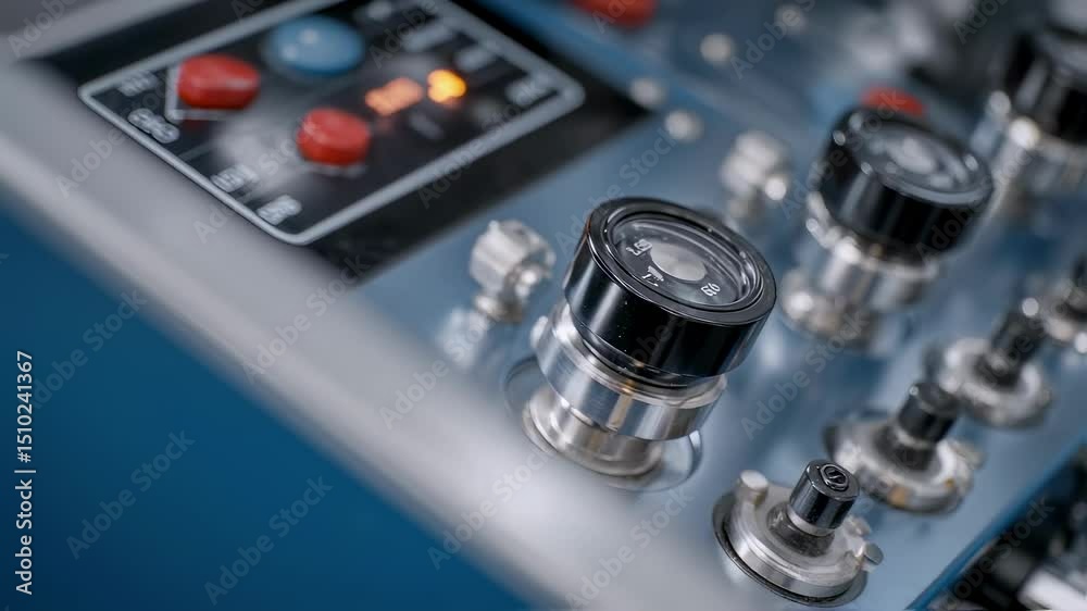 Poster close up view of a control panel with digital readouts and knobs for precise monitoring of sputterin