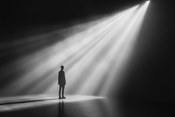 Silhouette of a lone figure standing in a spotlight