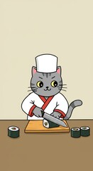 Adorable Sushi Chef Cat: A Culinary Cartoon