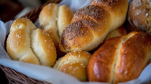 Assorted Delicious Breads in Basket Closeup