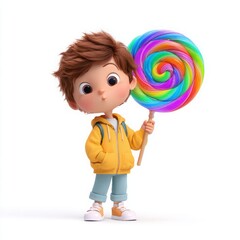 Cartoon boy with lollipop character design illustration cute art kids animation sweet treat