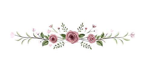 Floral divider illustration with miniature roses and greenery  