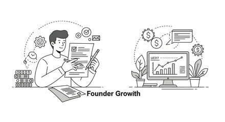 Business Person Analyzing Financial Growth Charts with Digital and Paper Documents