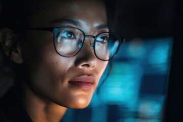 Woman looking at a computer monitor
