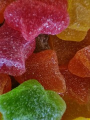 Close-up view of assorted colorful jelly candies.