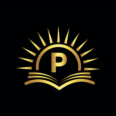 Naklejka premium Sunrise Logo combine with letter P vector template