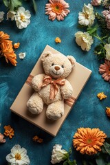 gift box flowers teddy bear