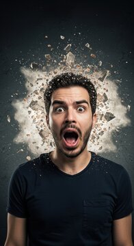 Man with Exploding Head: A Surreal Image Depicting Stress, Overwhelm, and Mental Breakdown