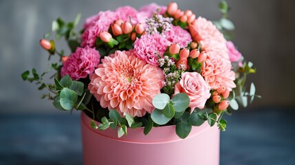 Beautiful pink box with pink flowers.