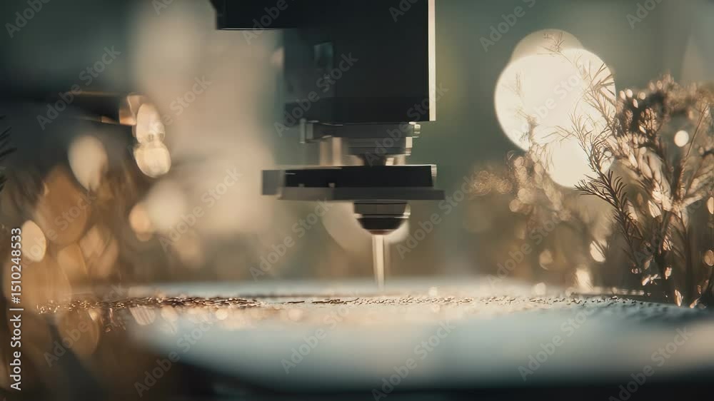Poster automated industrial robotic arm creating a complex metallic structure using 3d printing technology,