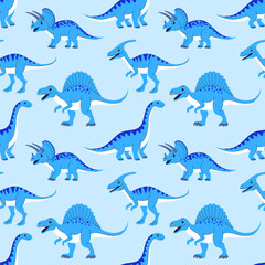 Seamless pattern  of blue dinosaurs