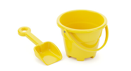 Sunny Yellow Plastic Beach Bucket and Shovel Set on White