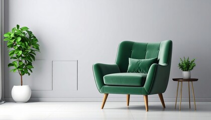 Emerald Green Velvet Armchair In Modern Living Room
