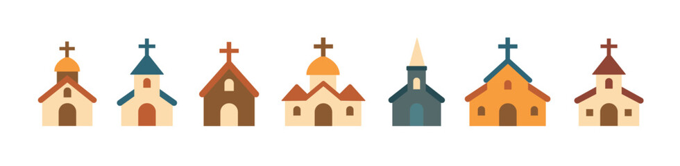 Vector church building chapel flat icon. Christian church building simple catholic tower religion orthodox cartoon icon